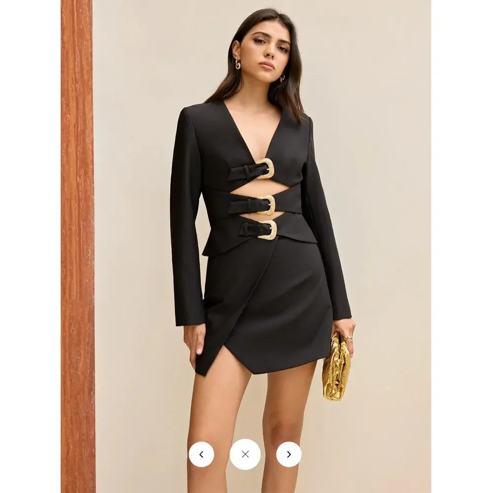 Commense Metal Buckle Cut-Out Top and Skirt Set Sz S